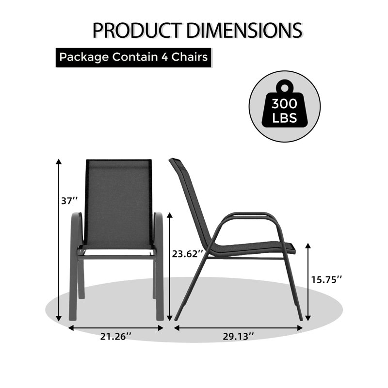12.75cm H Metal Stacking Armchair, Black