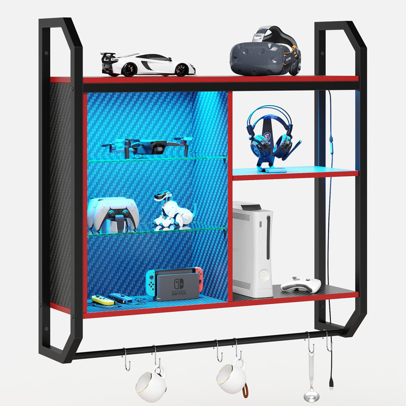 Eiser 34" LED Wall Mounted Shelf and Adjustable Hanging Display Rack Bookshelf with 6 S-Hooks