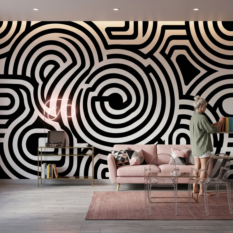Murale Concentric Cercles, Texturé non collé, 120 po x 96 po