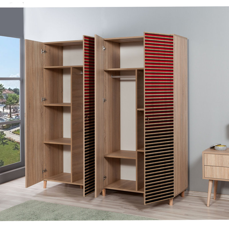Armoire Haenisch, Rouge / chêne
