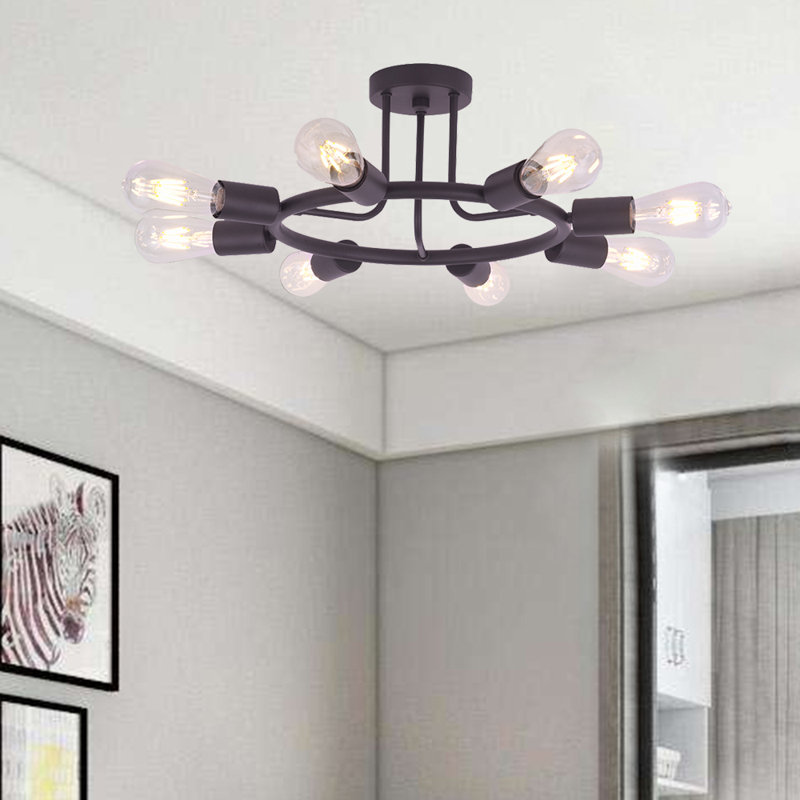 Plafonnier semi-encastré 27,95 po 8 lumières Keirstin, Bronze huilé