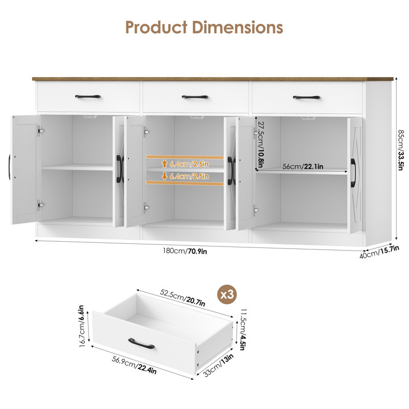 Armoire buffet de style campagnard Bedie, White