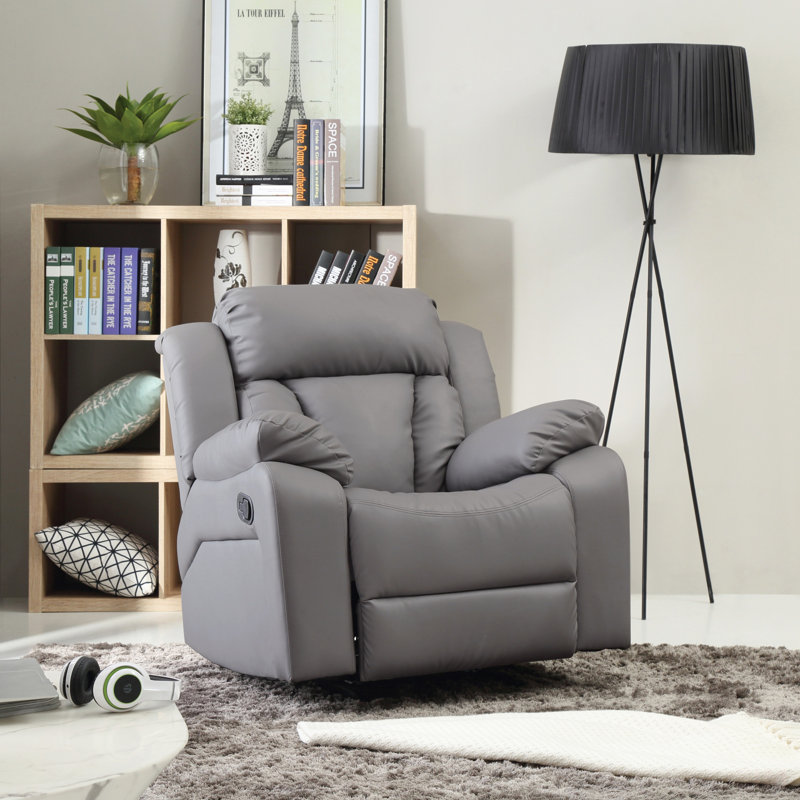 Fauteuil inclinable manuel standard berçant en similicuir de 38 po de largeur Mowery, Gris