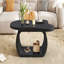 Table basse 39,3 po x 23,6 po avec plateau de 1,5 po d'épaisseur, table de bout irrégulière de style crème avec pieds incurvés, table d'appoint au design unique avec bord arrondi pour le salon, appartement-874116426