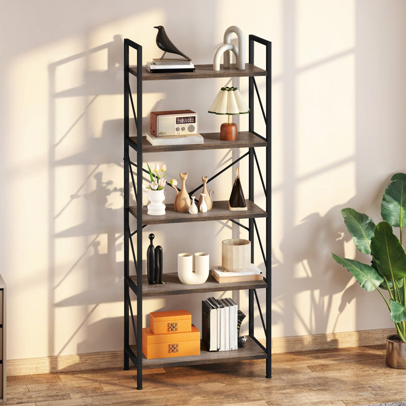 Industrial Bookcase, Corner Shelf Unit, Shelving Unit,  For Living Room, Study, Home Office, Brown/Black