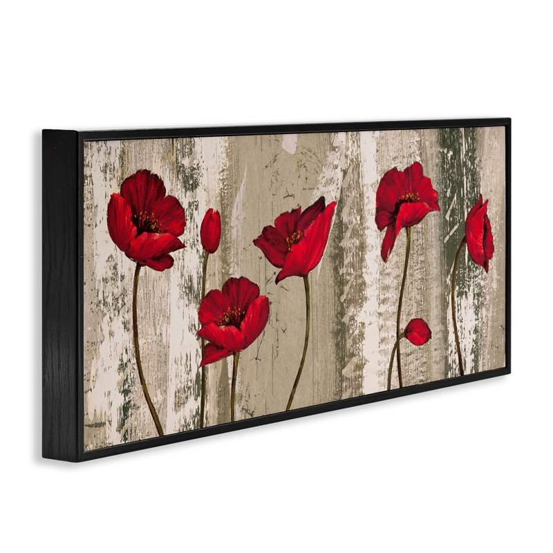 Coquelicots, art giclée à motif rustique par Brian Francis, Giclée encadrée noir minuit, H 10 po x l 24 po