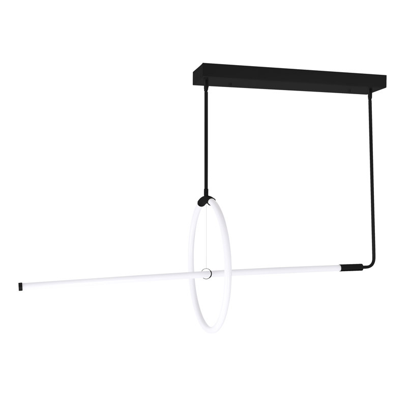 40'' Modern Geometric 2-Light LED Chandelier – Minimalist Linear and Ring Pendant Light for Dining Room, Foyer, or Kitchen – Integrated LED