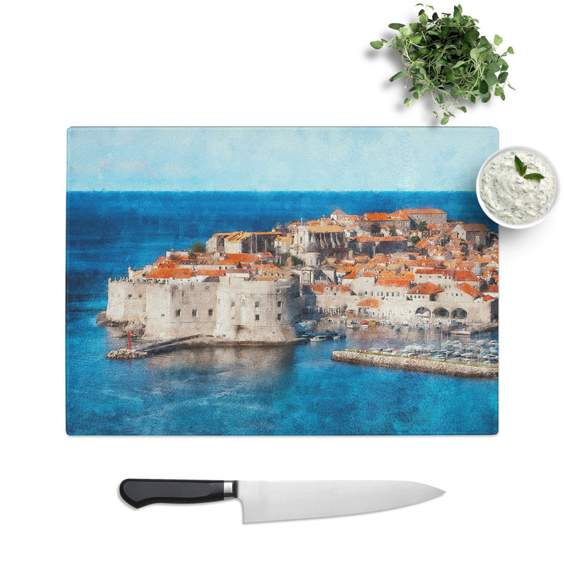 Tempered Glass Ancient City Walls of Dubrovnik in Croatia Painting Chopping Board, 20 cm x 28.5 cm