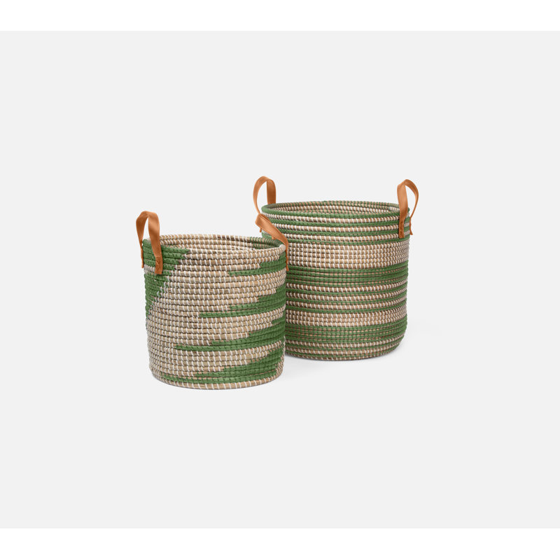 Olinda Hand Woven Seagrass General Basket Set, Green