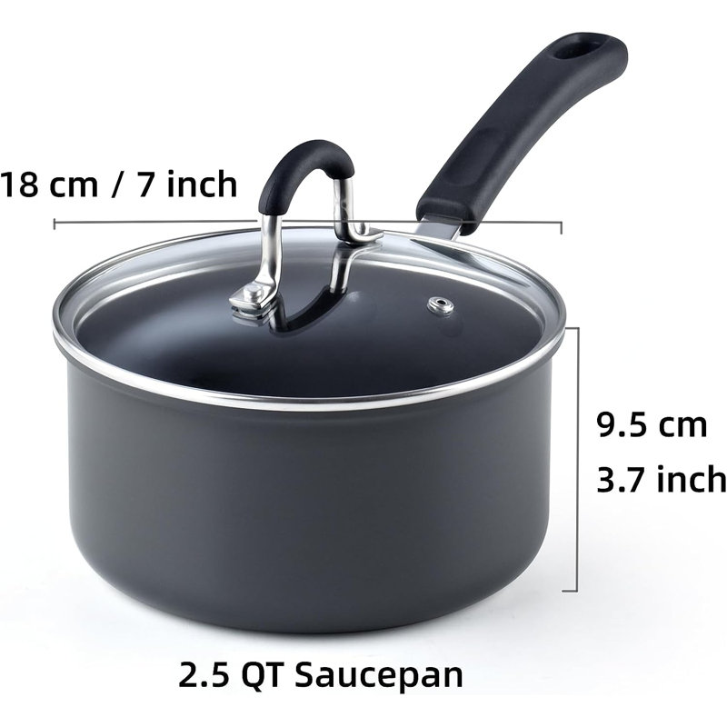 Cook N Home Professional 2.5 Quart Hard Anodized Nonstick Saucepan with Lid, Kitchen Pot with Stay-Cool Handle, Non Stick Sauce Pan for Milk and Soup, Black