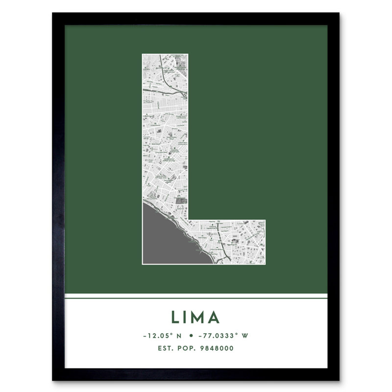 Lima City Map Lima Peru City Map Green - Single Picture Frame Typography