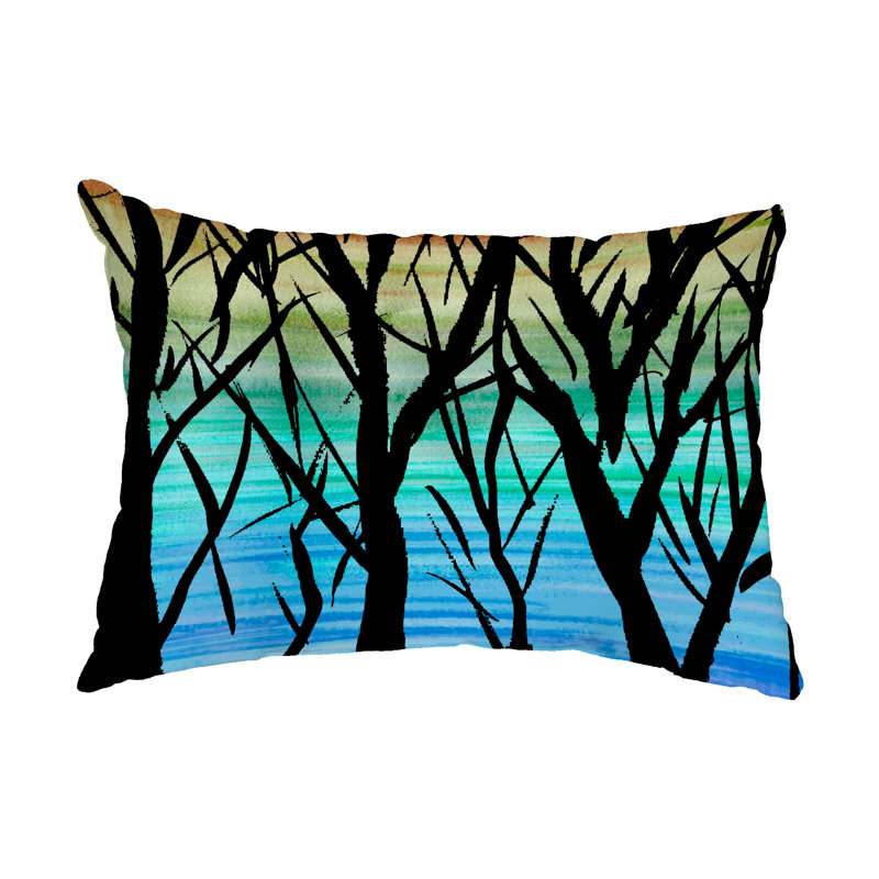 Floral Outdoor Reversible Throw Pillow, Blue