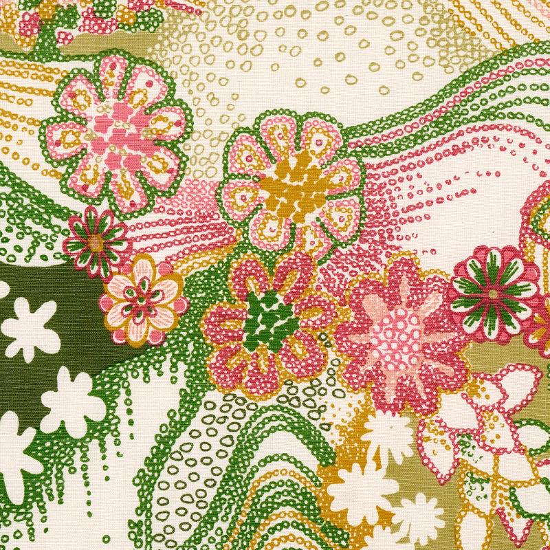 Schumacher x Clements Ribeiro Daisy Chain Fabric, Green and Pink