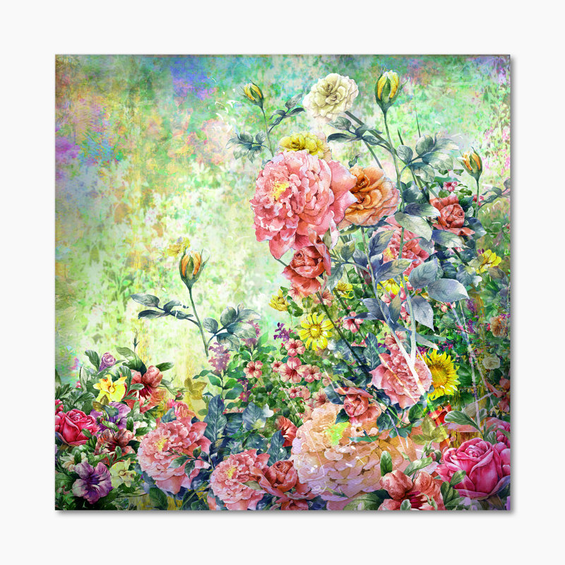 «Modern Modern Pink And Green Summer Garden III», reproduction d'art sur toile, H 36 po x l 36 po x P 1,5 po, Toile tendue