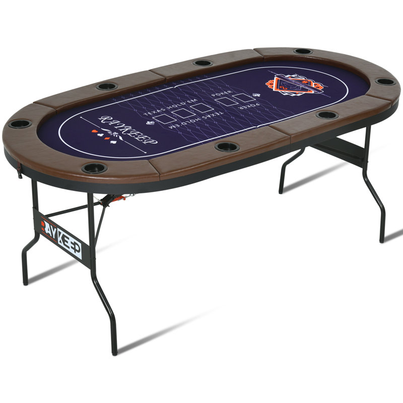 71'' 8 - Player Foldable Poker Table with Padded Rails and Cup Holders, Brown/Blue