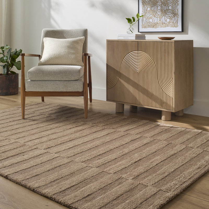 Moroccan Wool Hand Tufted Area Rug, Beige/Taupe/Sandstone, Rectangle 183 x 275 cm