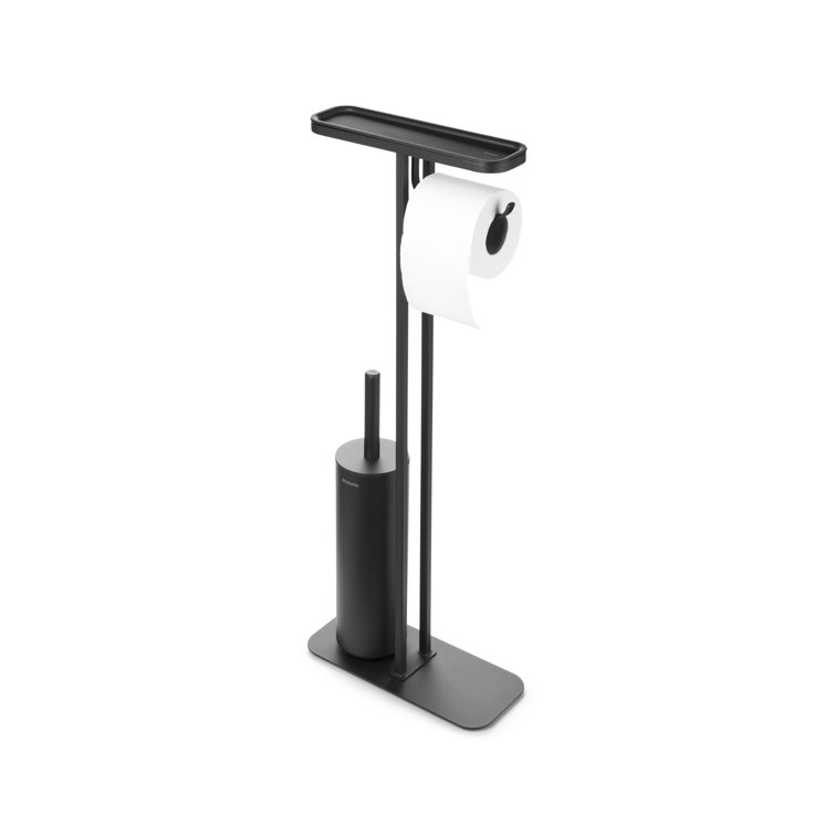 Wenko Toilet Paper Stand with Toilet Brush and Spare Roll Holder, Toilet Paper Holder Stand, Toilet Paper Roll Holder, Matt Black, 7.09 x 27.56 x