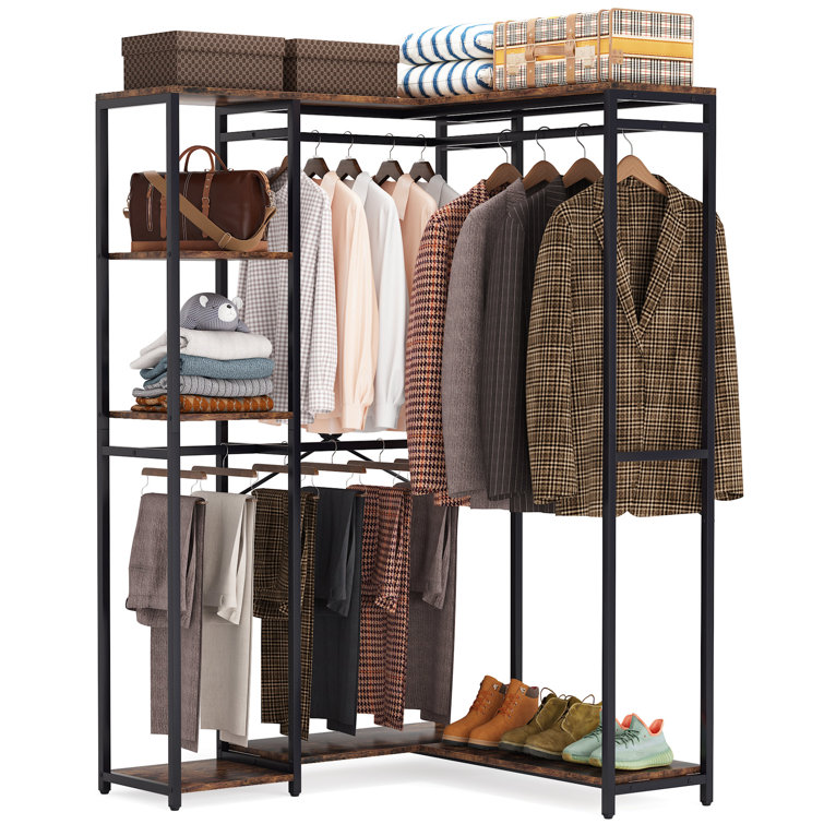 L Shaped Clothing Rack Freestanding Closet Organizers with Storage Shelves  and 4 Hanging Rods, 47.24 L x 47.24 W x 78.74 H - On Sale - Bed Bath &  Beyond - 35729396