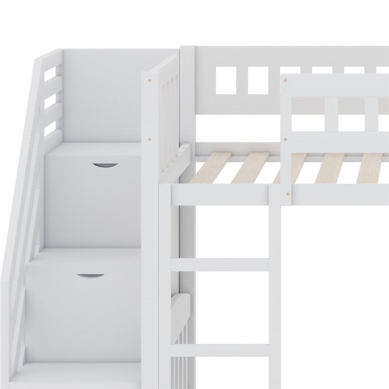 Lit mezzanine avec escalier et glissade, Blanc