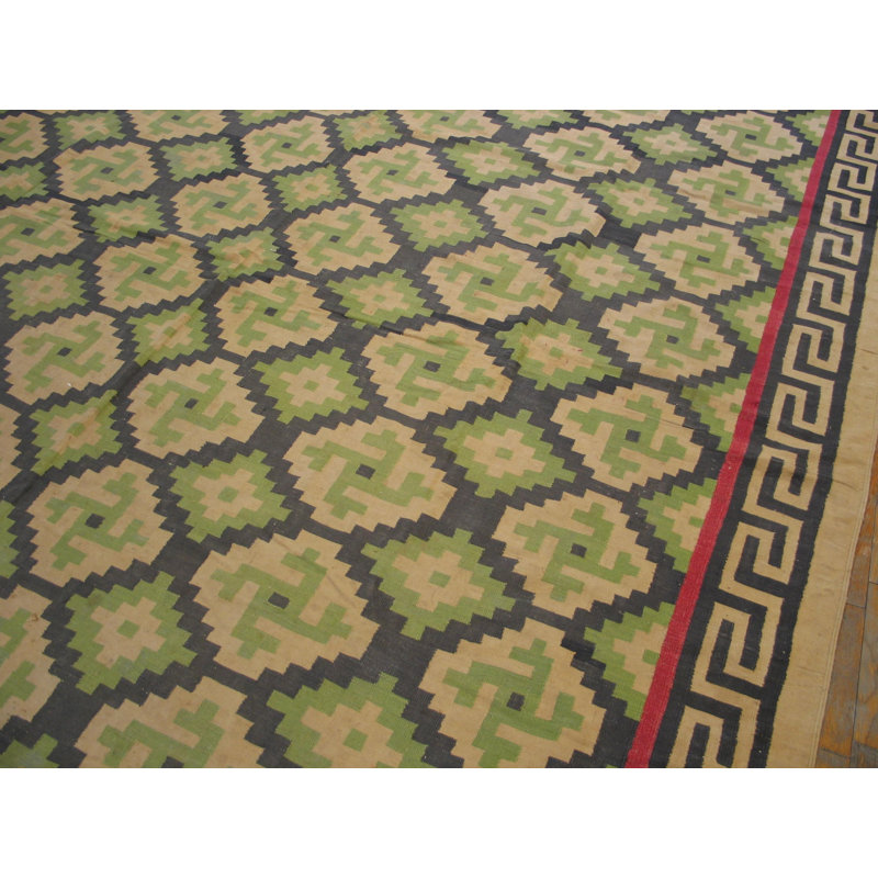 Antique Tribal Geometric Large Long and Narrow Size Indian Flatweave Dhurrie Rug