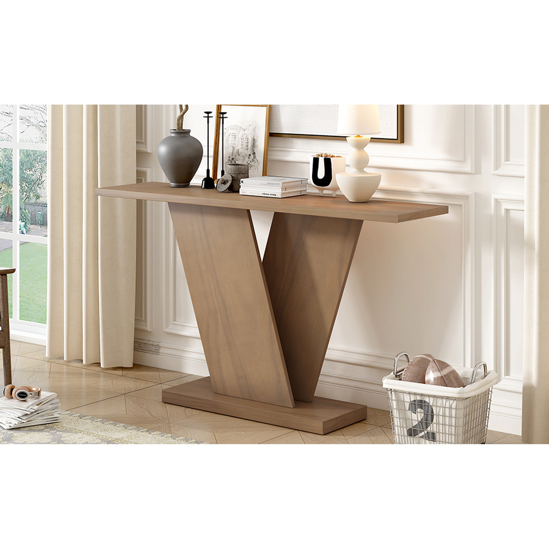 Latitude Run® Console Table With Natural Wood Veneer - Sleek Minimalist ...