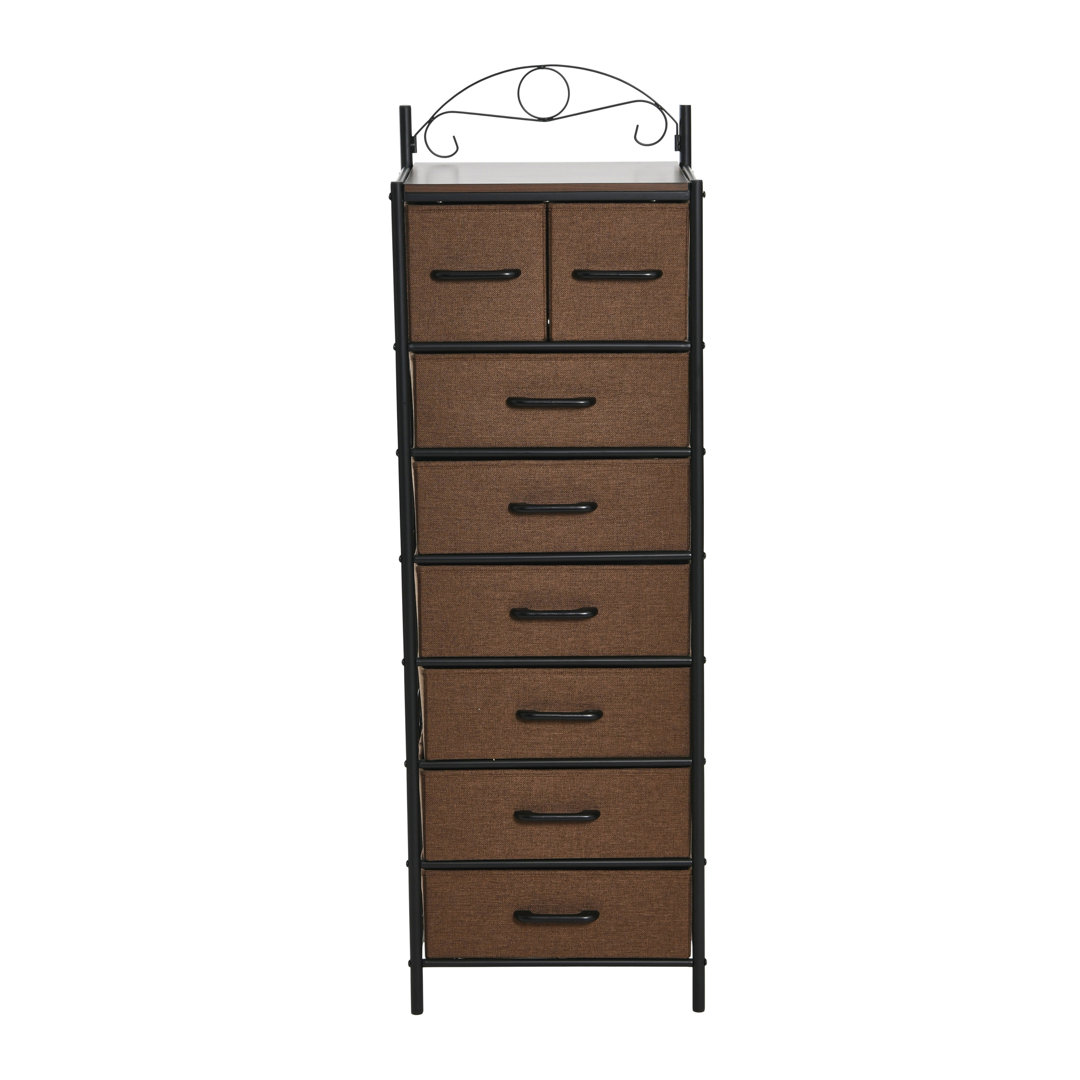 Brundrett Victoria Dresser Tower Storage Organizer with 8 Brown Drawers Metal Frame and Mid Century Walnut Wood Grain Top Fleur De Lis Living 