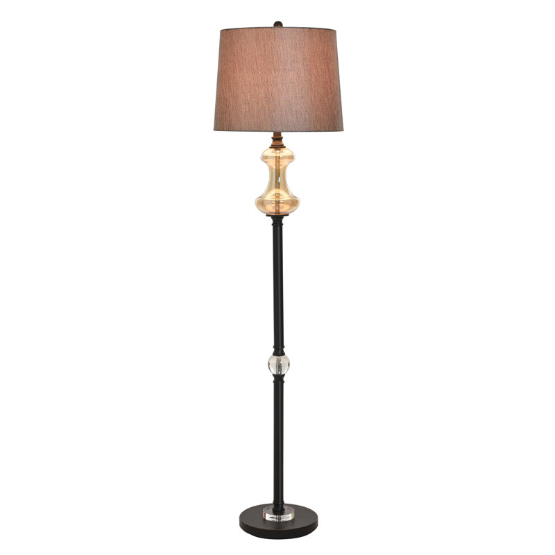 Lampe sur pied Callahan - bronze Madison avec verre ambré - abat-jour gris, Bronze Madison