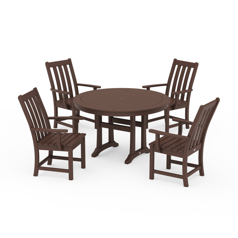 POLYWOOD Vineyard 5-Piece Round Dining Set with Trestle Legs, Mahogany