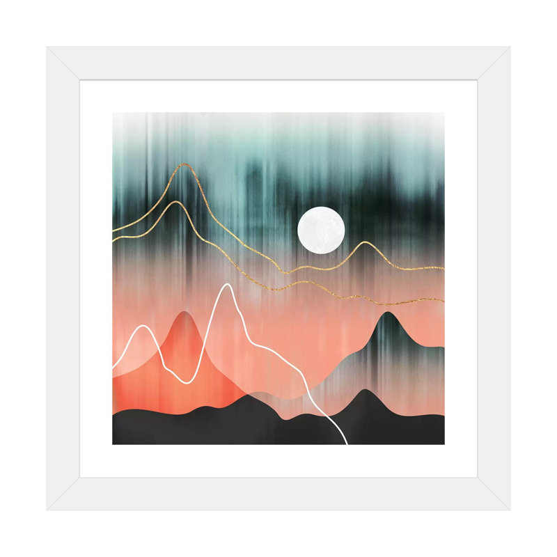 Impression d’art graphique, "mountainscape II" par Elisabeth Fredriksson, H 16 po x l 16 po x P 1 po, Papier encadré blanc
