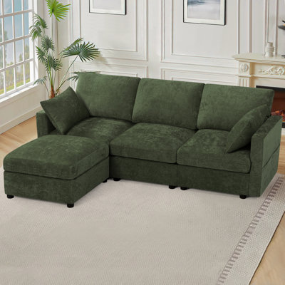 84" Chenille Sectional Sofa With Reversible Ottoman, Modern Couch With Upholstered Cushion, Comfy 3-Seat Sofa For Living Room, Office