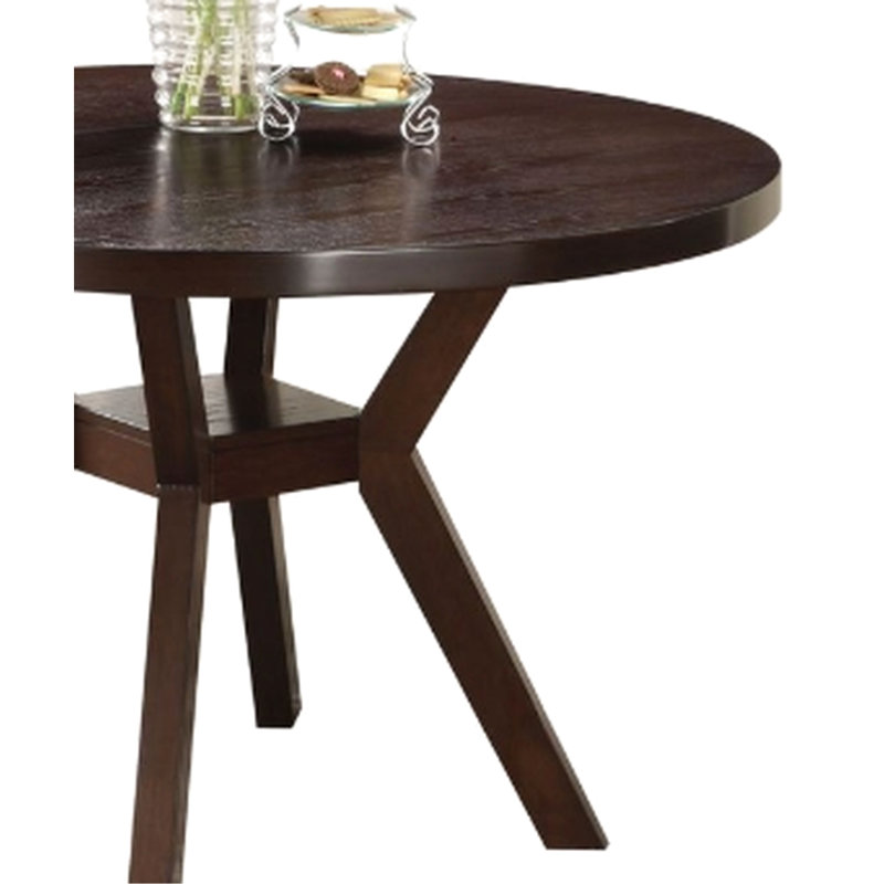 Table de salle à manger colorée avec tablette - plateau de table, espace de rangement pour les pieds du milieu, bois d'hévéa stable imitant le bois synthétique, rond