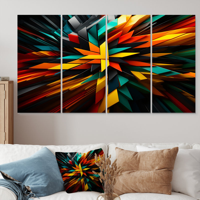 4 pièces d'art mural géométrique Explosion, H 28 po x l 48 po