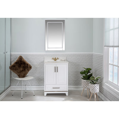 Albia 24'' Free-standing Single Bathroom Vanity with Quartz Vanity Top & Mirror -  Adorn Vanity, AVALBCW24