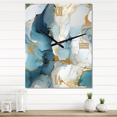 Horloge murale surdimensionnée en marbre zen bleu et blanc Glam