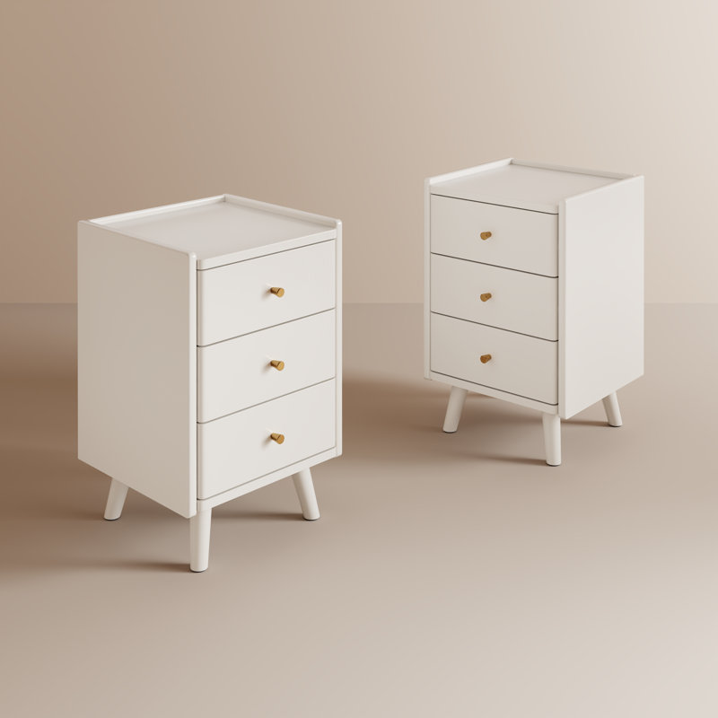 Set Of 2 Solid Wood 3-Drawer Nightstands, White