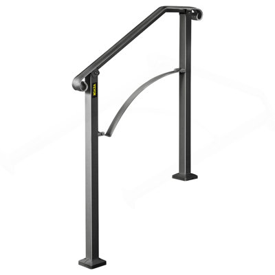 Handrails For Outdoor Steps, Fit 2 Or 3 Steps Outdoor Stair Railing, Arch#2 Wrought Iron Handrail, Flexible Porch Railing, Black Transitional Handrails For Concrete Steps Or Wooden Stairs