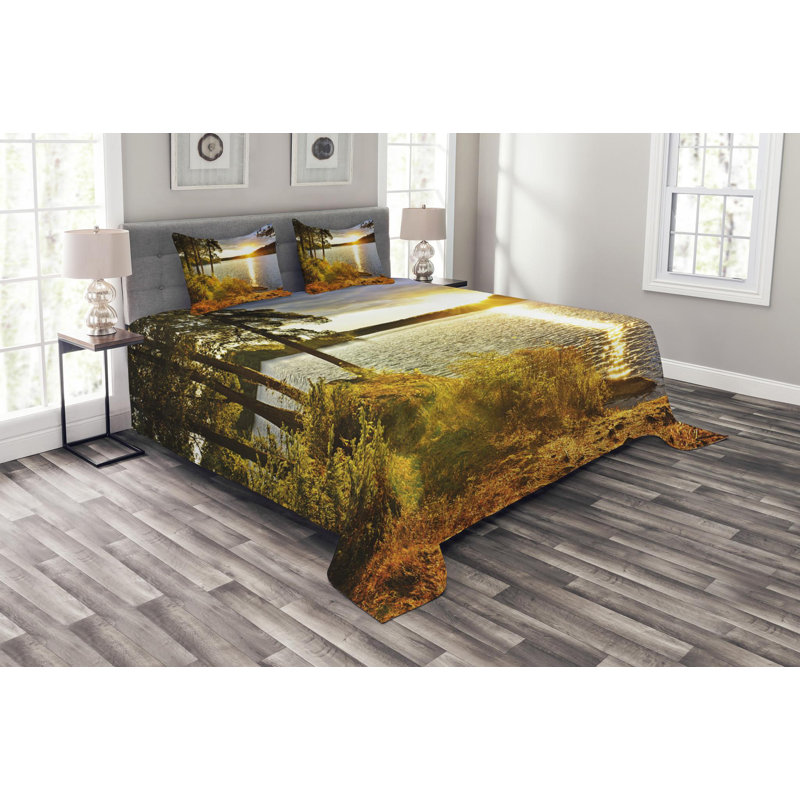 Landscape Rustic Polyester Coverlet, Queen Coverlet + 2 Shams