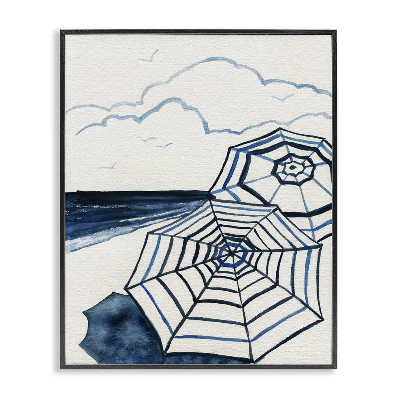 Parapluies sur la plage minimale, estampe numérique, design par Carol Robinson, H 20 po x l 16 po
