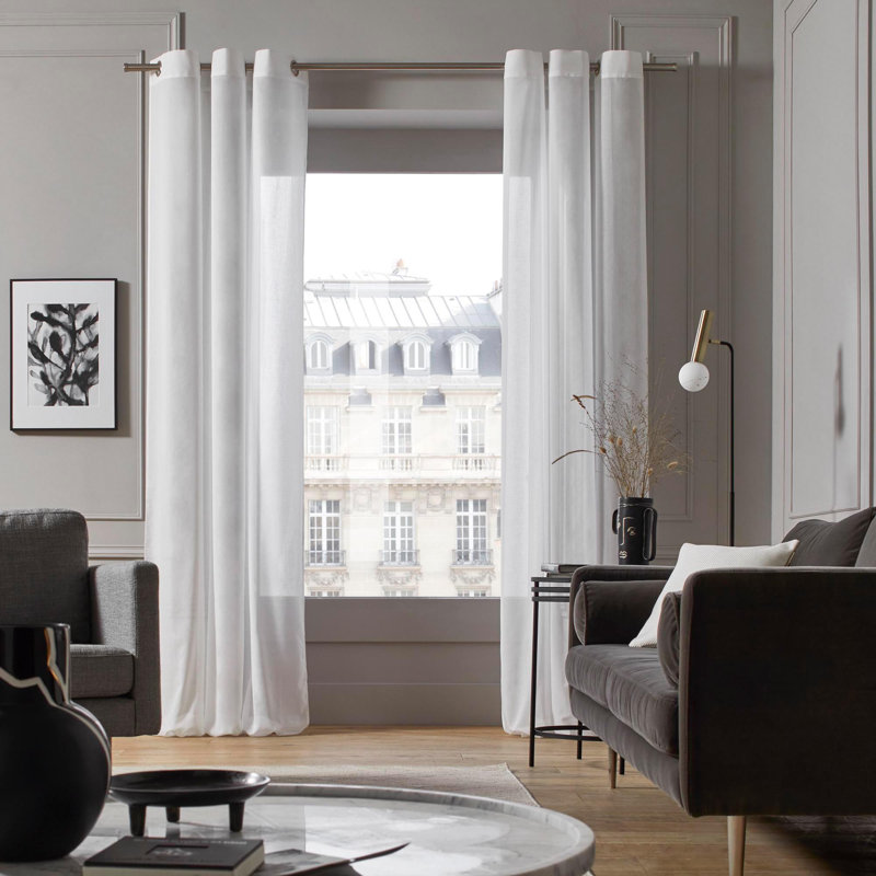 Kea Cotton Semi Sheer French Door Curtain Single Panel, 145 W x 280 D cm