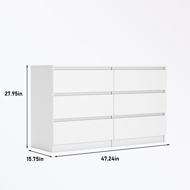 Mosley Wood Storage Dressers with 6 Drawers, White