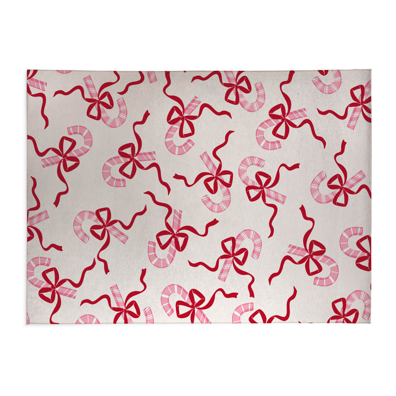 Tapis de cuisine à profil bas blanc Candycanes & Bows, L 60 po x L 84 po, Blanc