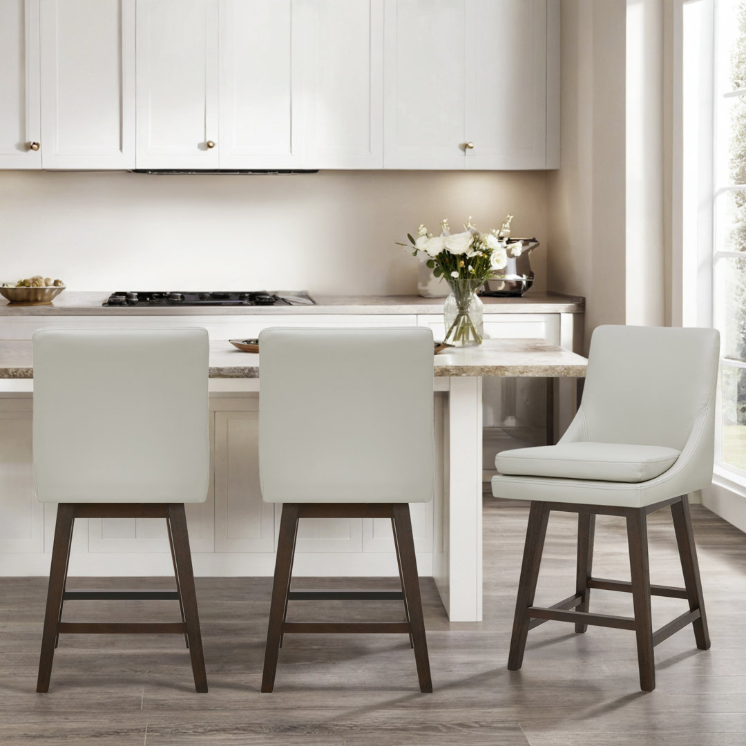 Aleksy Swivel Upholstered Counter Stool with Solid Wood Frame (Set of 3) Lark Manor™ 
