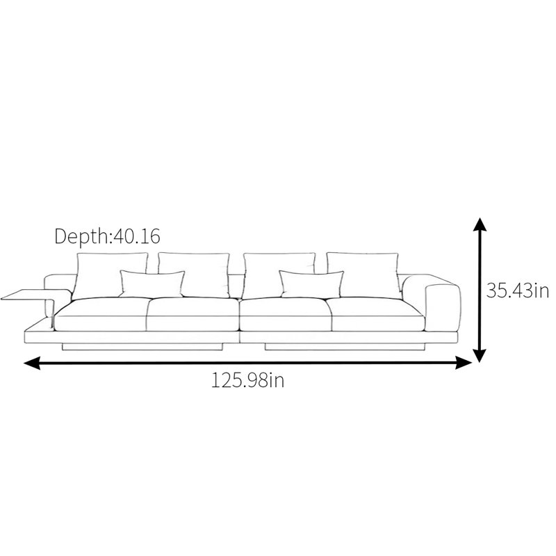 Canapé italien moderne et minimaliste haut de gamme, H 35,43 po x l 125,98 po x P 40,16 po, 5
