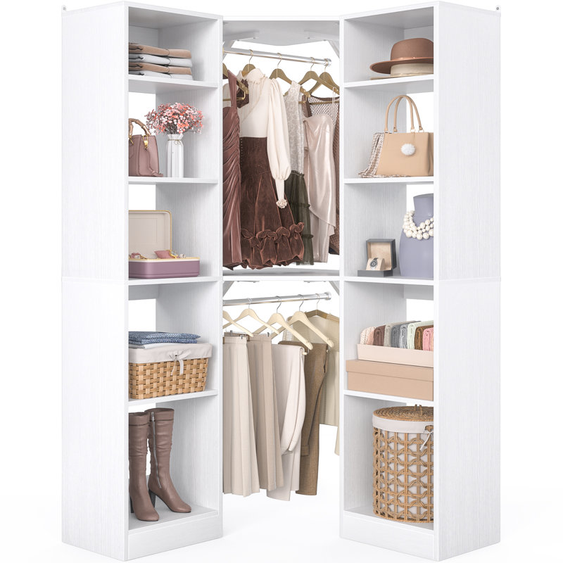Système de rangement de coin avec 12 tablettes, système de rangement de coin de 39,2 po avec 2 tringles de suspension, Blanc