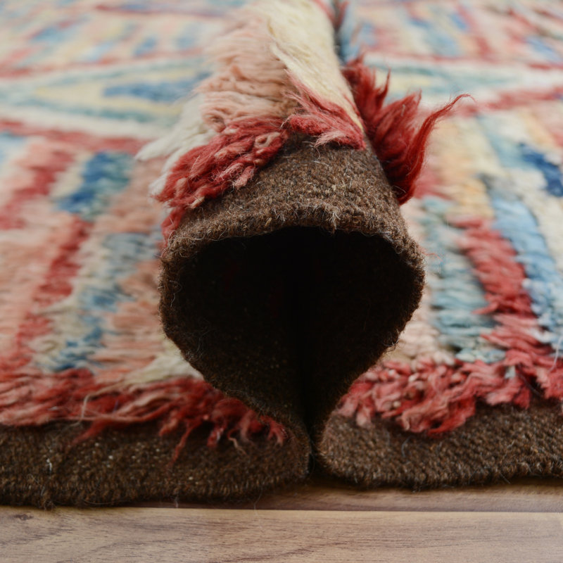 Tapis marocain rouge en laine nouée à la main de style nouvel âge de conception unique 8 pi 3 po x 11 pi 1 po Ponston