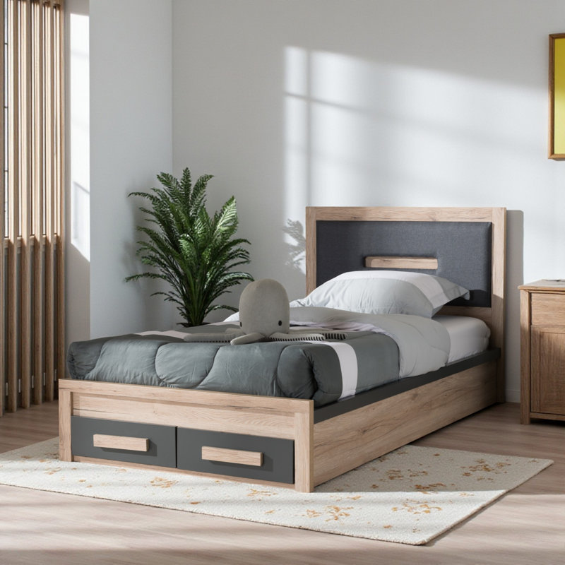 Lit plateforme avec rangement en chêne gris Gracie, H 36,34 po x l 41,42 po x L 77,8 po