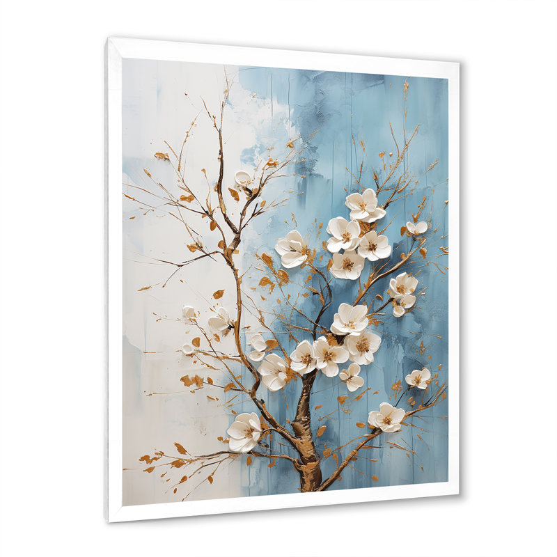 Cornouiller blanc en fleurs, Cadre simple blanc, H 44 po x l 34 po x P 1,5 po