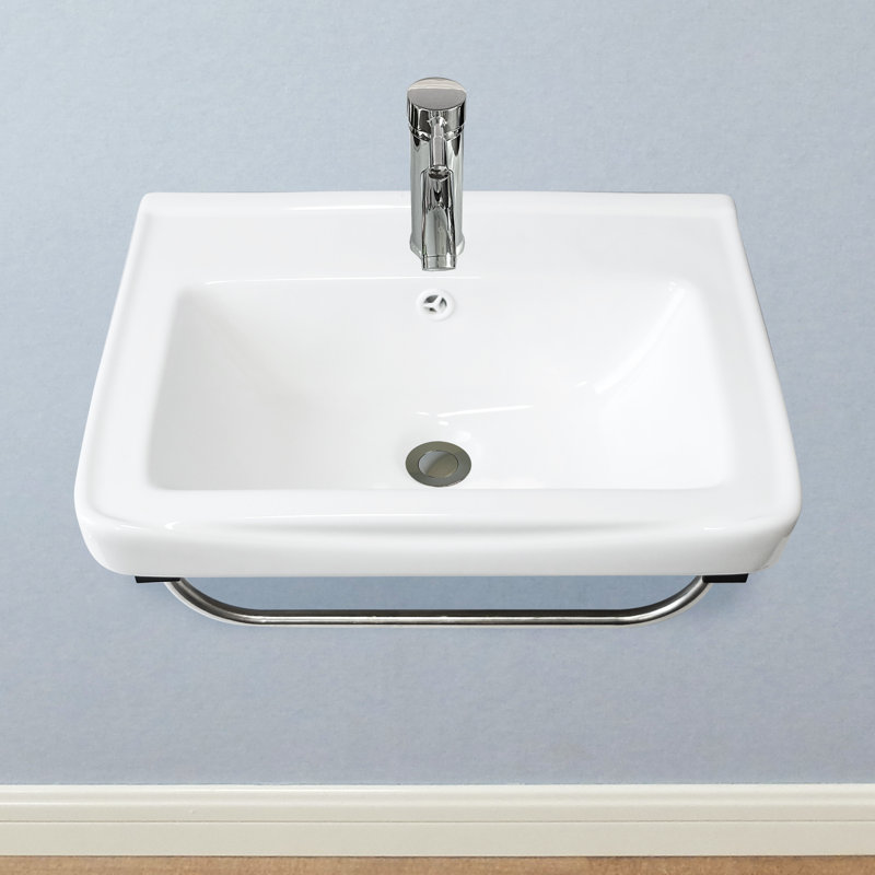 Lavabo de salle de bain mural rectangulaire en céramique blanche 13,6 po QieRao