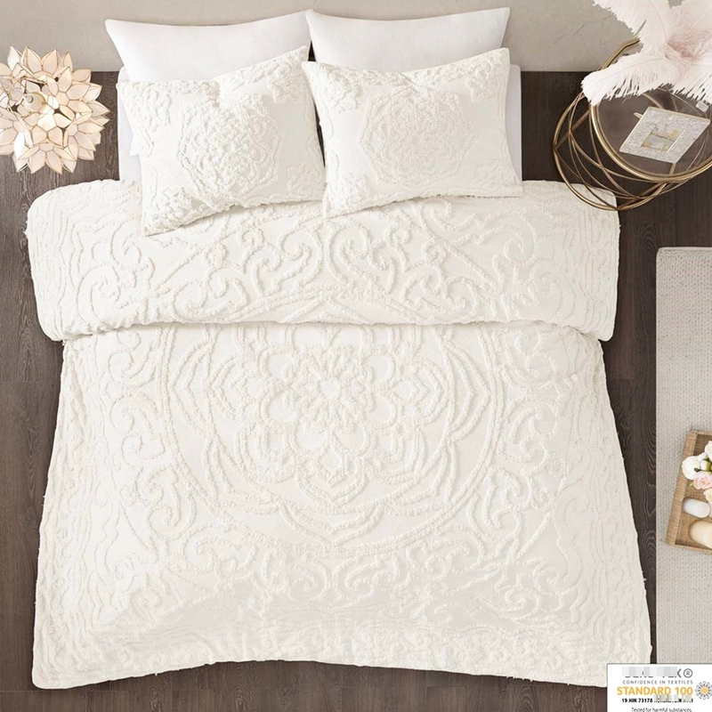 Full/queen Size Chenille Medallion Duvet Cover , Made Of Pure Cotton, In A Soft Cotton Full/queen, With An Elegant And Relaxing Vibe