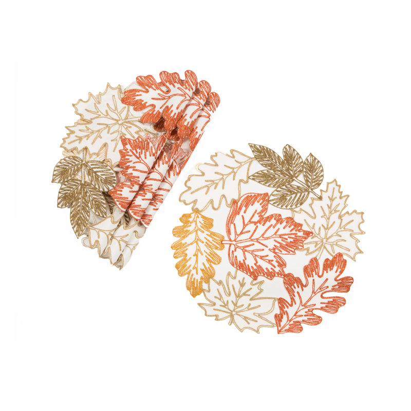 Napperon Autumn Leaves, Blanc / Orange